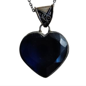 Simulated Blue Sapphire Filigree Heart 925 Sterling Silver Pendant